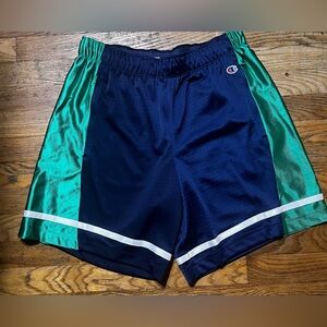 Champion Men's Navy and Green Athletic Shorts with side zip pockets